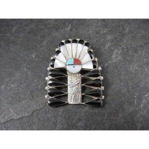 Southwestern Inlay Sunface Headdress Pendant Brooch
